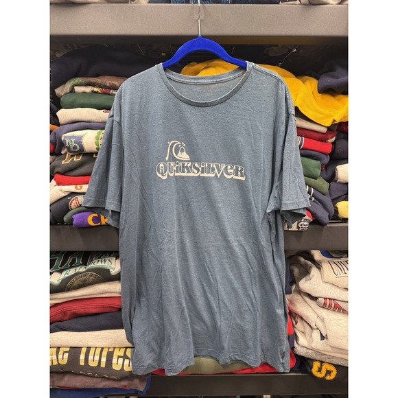 VINTAGE Quicksilver Shirt Mens Blue Fits L Navy Spellout Logo Skater‎ Surf Y2K - Picture 1 of 6